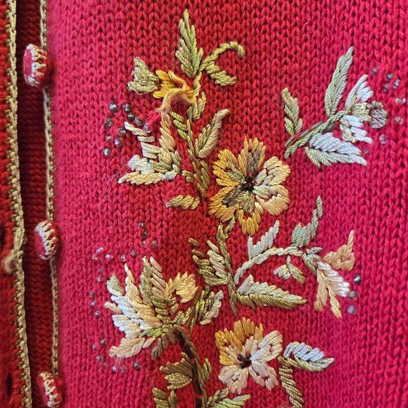 Heirloom Collectibles Vintage Cardigan Sweater Embroidered Granny Core Red - Picture 7 of 14